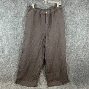 Faherty Womens Monterey Wide Leg Pants | 100% Linen | Washed Black | L | W30 L28